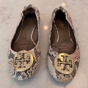 TORY BURCH Reva Ballet Flats in snakeskin, great condition, size 8